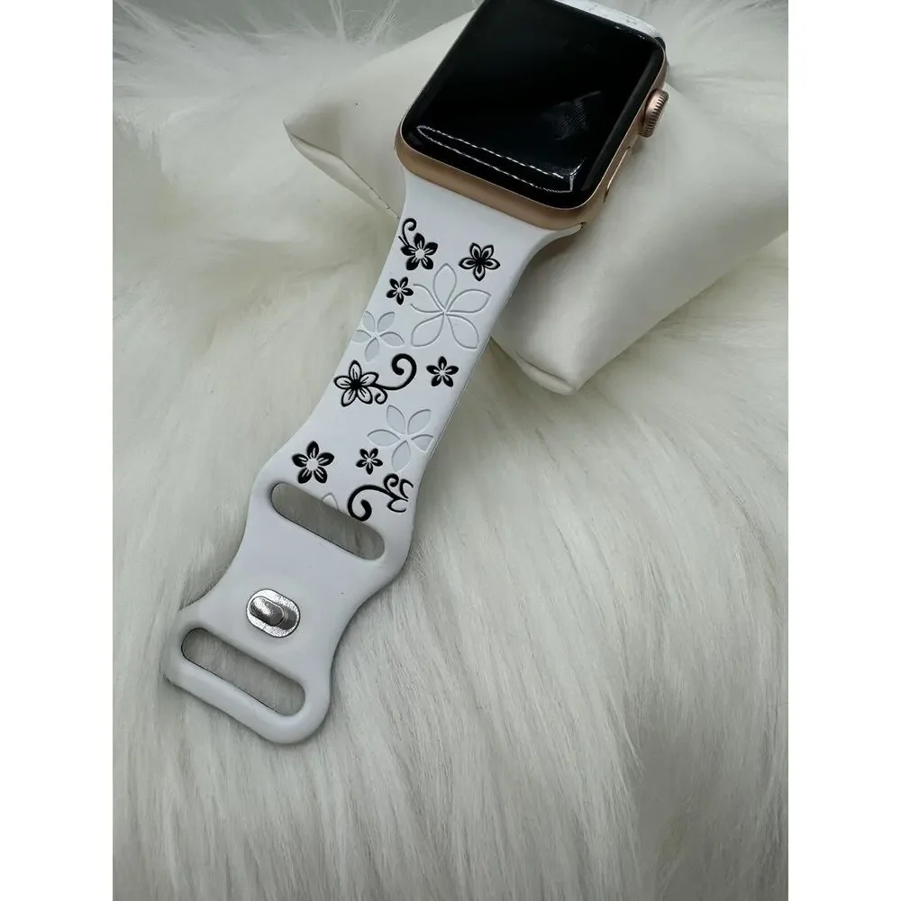 New Floral Design Apple Watch Bands 42mm 44mm 45mm 49mm Black and White